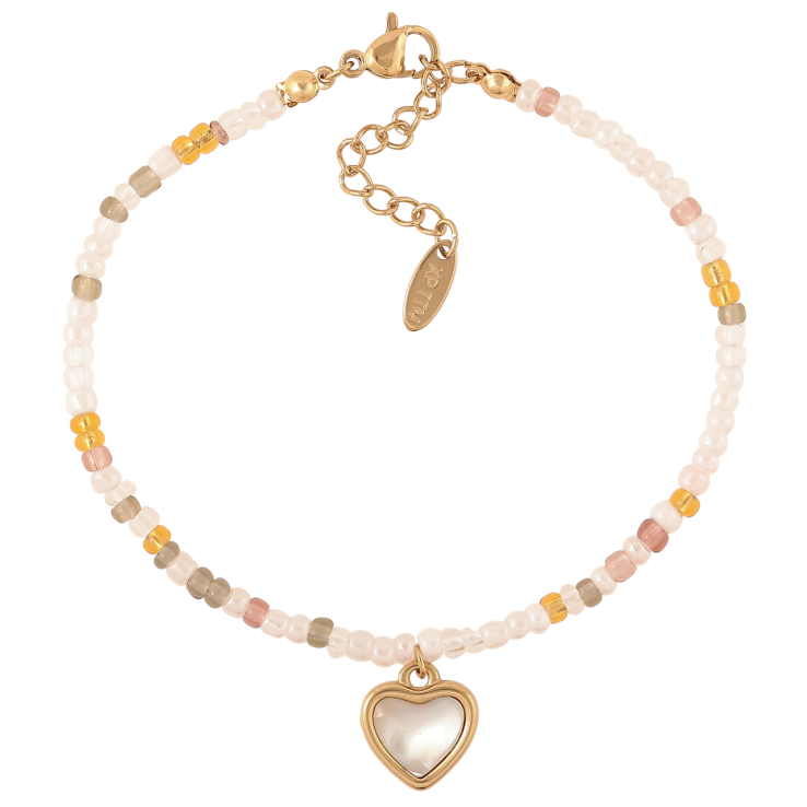 Браслет Xuping ТТМ Stainless Steel цвет 14К Цветной бисер с перламутровым сердечком с доп.цеп 19-23см х 3мм фото №14