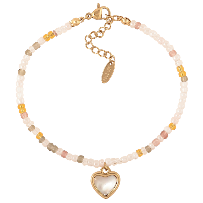 Браслет Xuping ТТМ Stainless Steel цвет 14К Цветной бисер с перламутровым сердечком с доп.цеп 19-23см х 3мм фото №1