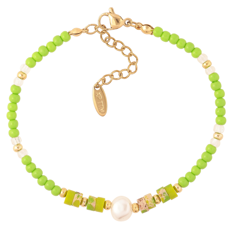 Браслет Xuping ТТМ Stainless Steel цвет 14К Салатовые и жемчужные бусины с доп.цеп 18-21см х 3мм фото №7