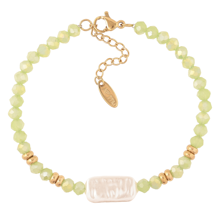 Браслет Xuping ТТМ Stainless Steel колір 14К «Салатові та перлинні намистини» з доп.ланцюгом 17.5-21см х 4мм фото №5