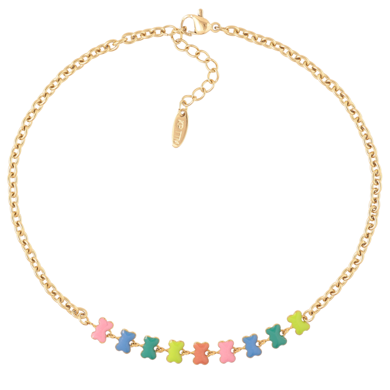 Браслет Xuping ТТМ Stainless Steel цвет 14К (на ногу) Цепочка с разноцветными бабочкам длинна 27-30см х 3мм фото №1