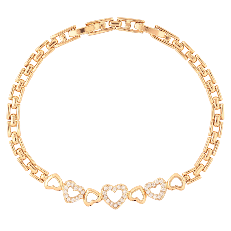 Браслет Xuping Позолота 18K Сердечки размер с доп.замком 17,19.5см х 4мм фото №11