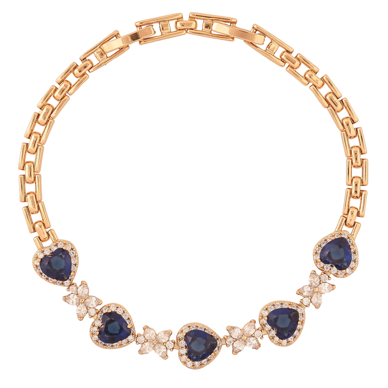 Браслет Xuping Позолота 18K Кристальные синие сердечки и цветочки размер с доп.замком 17.5,19.5см х 4мм фото №1