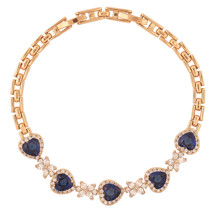 Браслет Xuping Позолота 18K Кристальные синие сердечки и цветочки размер с доп.замком 17.5,19.5см х 4мм фото №1