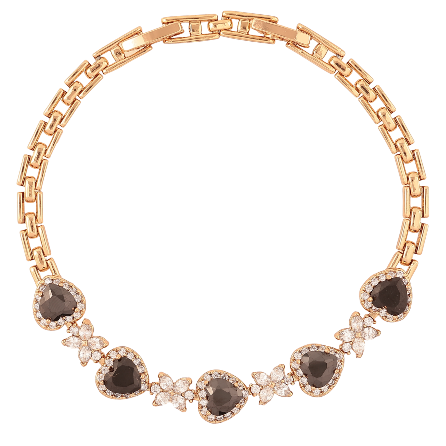 Браслет Xuping Позолота 18K «Кришталеві чорні сердечка і квіточки» розмір з доп.замком 17.5,19.5см х 4мм фото №1