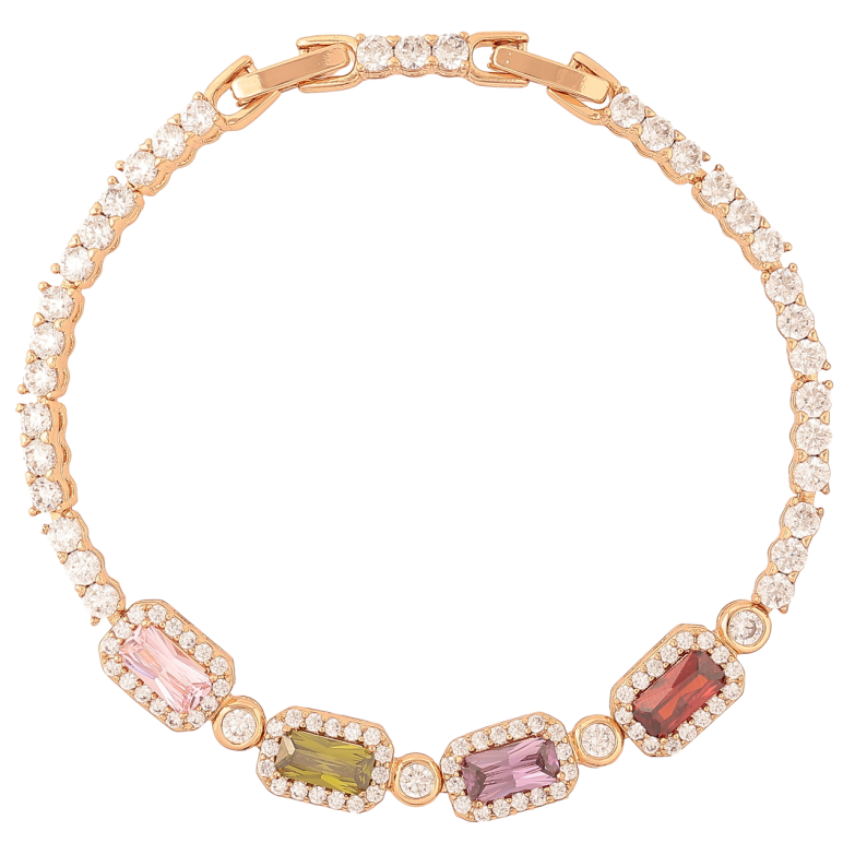 Браслет Xuping Позолота 18K Инкрустация разноцветными кристаллами размер с доп.замком 17.5,19.5см х 3мм фото №1