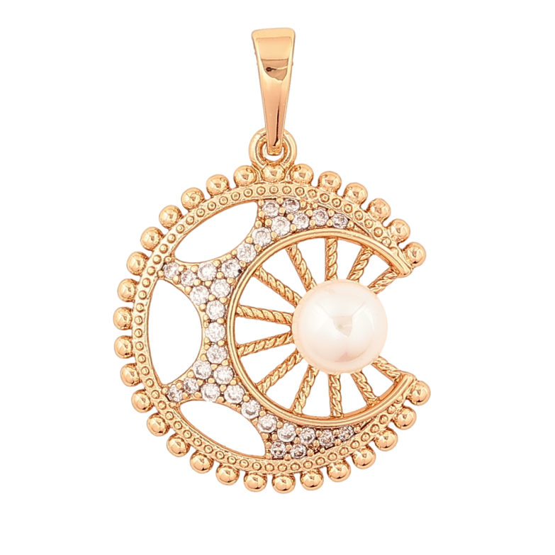 Кулон Xuping Позолота 18K «Візерунок з кристалами та перлиною» для ланцюжка до 6мм фото №1