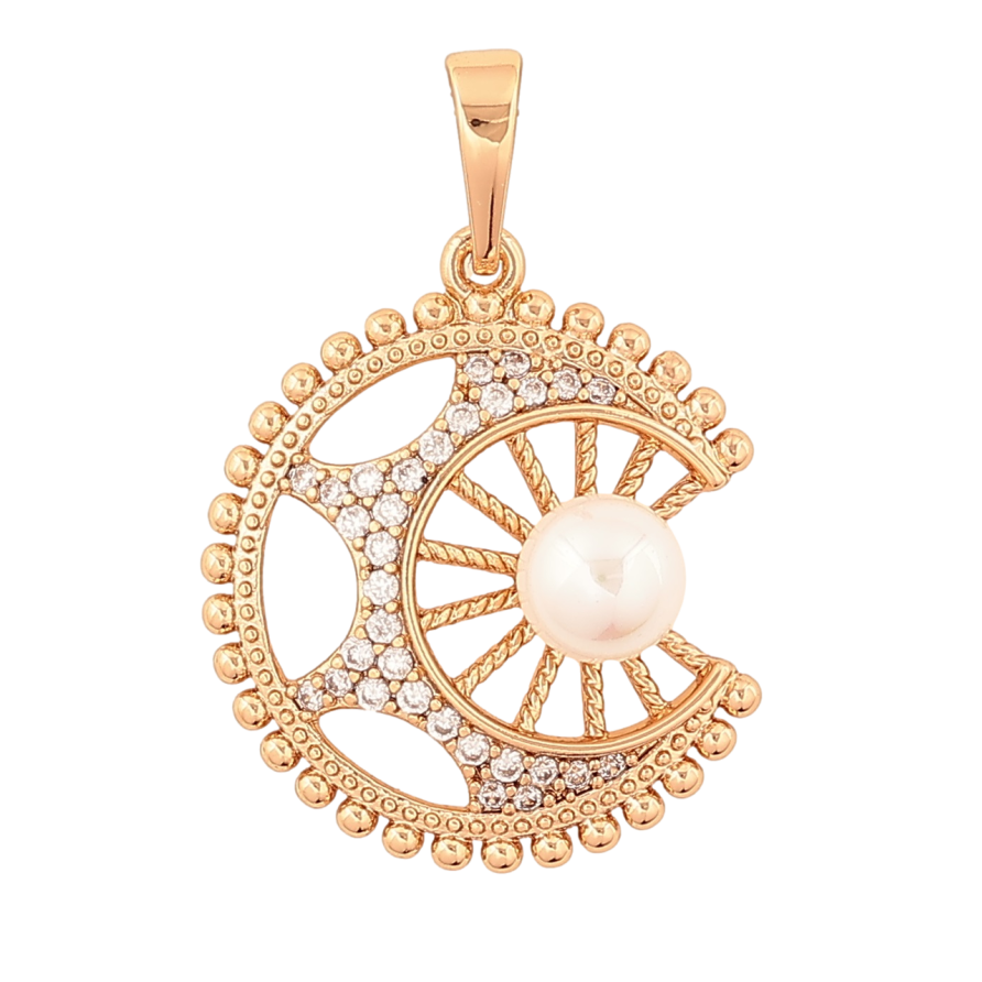 Кулон Xuping Позолота 18K «Візерунок з кристалами та перлиною» для ланцюжка до 6мм фото №1