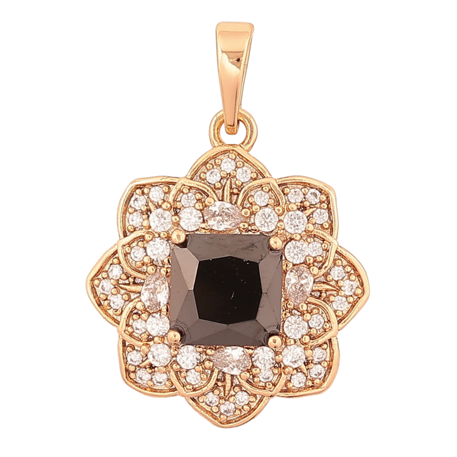 Кулон Xuping Позолота 18K «Квітка з чорним кристалом» для ланцюжка до 6мм фото №1