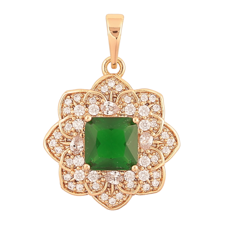 Кулон Xuping Позолота 18K Цветок с зеленым кристаллом для цепочки до 6мм фото №1