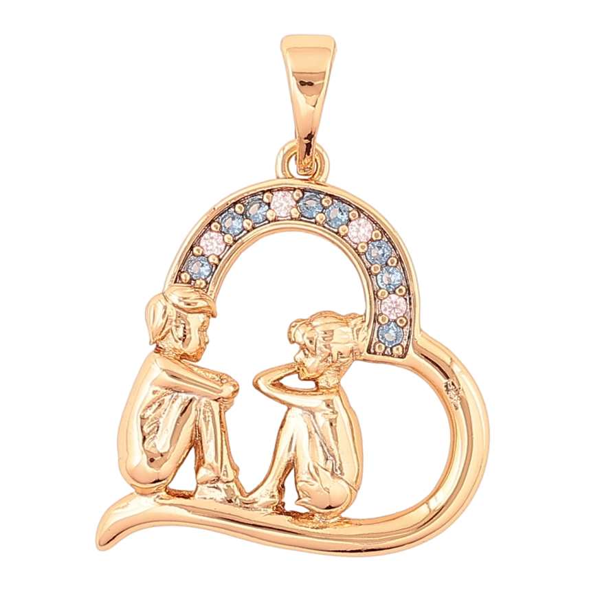 Кулон Xuping Позолота 18K «Закохані в сердечку з біло-синіми кристалами» для ланцюжка до 5мм фото №1