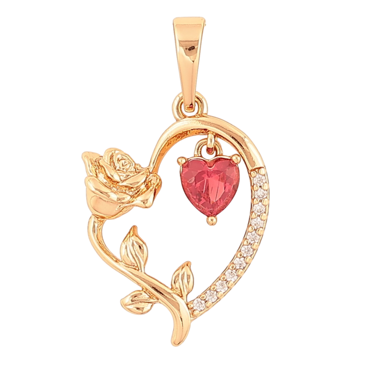 Кулон Xuping Позолота 18K «Серце з трояндою та малиновим сердечком» для ланцюжка до 6мм фото №20