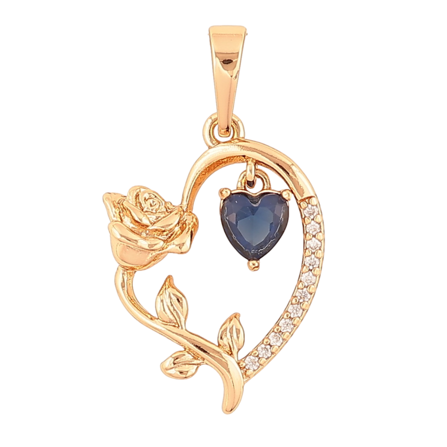 Кулон Xuping Позолота 18K «Серце з трояндою та синім кришталевим сердечком» для ланцюжка до 6мм фото №1
