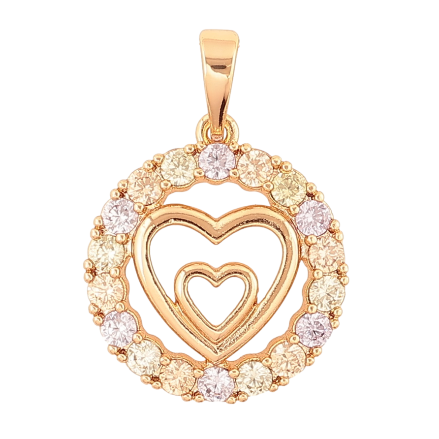 Кулон Xuping Позолота 18K «Сердечка в колечку різнокольорових кристалів» для ланцюжка до 6мм фото №1
