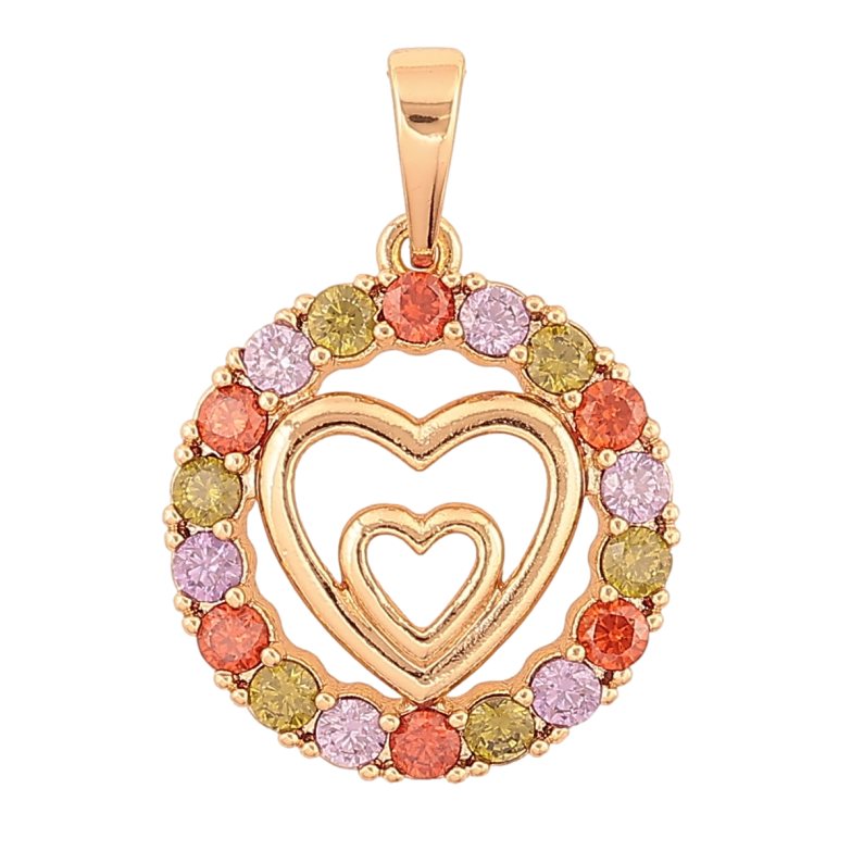 Кулон Xuping Позолота 18K «Сердечка в колечку різнокольорових кристалів» для ланцюжка до 6мм фото №1