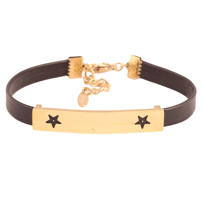 Браслет Xuping ТТМ Stainless Steel колір 14К «Чорний ремінець з накладкою» з доп.ланцюгом 18.5-22см х 7-8мм фото №2