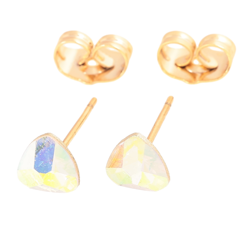 Серьги Xuping Позолота 18K пусеты Треугольные радужные кристаллы 6х6мм фото №1