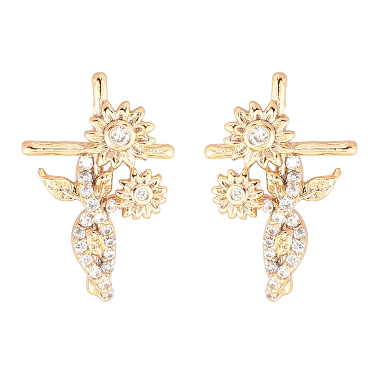 Серьги Xuping Позолота 18K пусеты Крестики с цветочками фото №4 Серьги Xuping Позолота 18K пусеты Крестики с цветочками фото №4