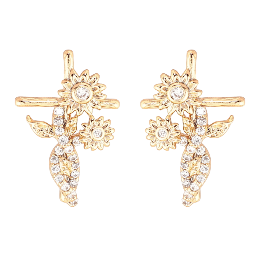 Серьги Xuping Позолота 18K пусеты Крестики с цветочками фото №1