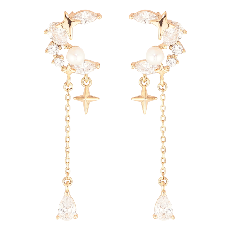 Серьги Xuping Позолота 18K пусеты Кристальные полумесяцы с звездами фото №14