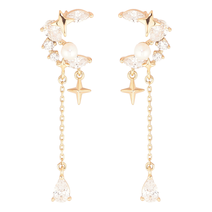 Серьги Xuping Позолота 18K пусеты Кристальные полумесяцы с звездами фото №1