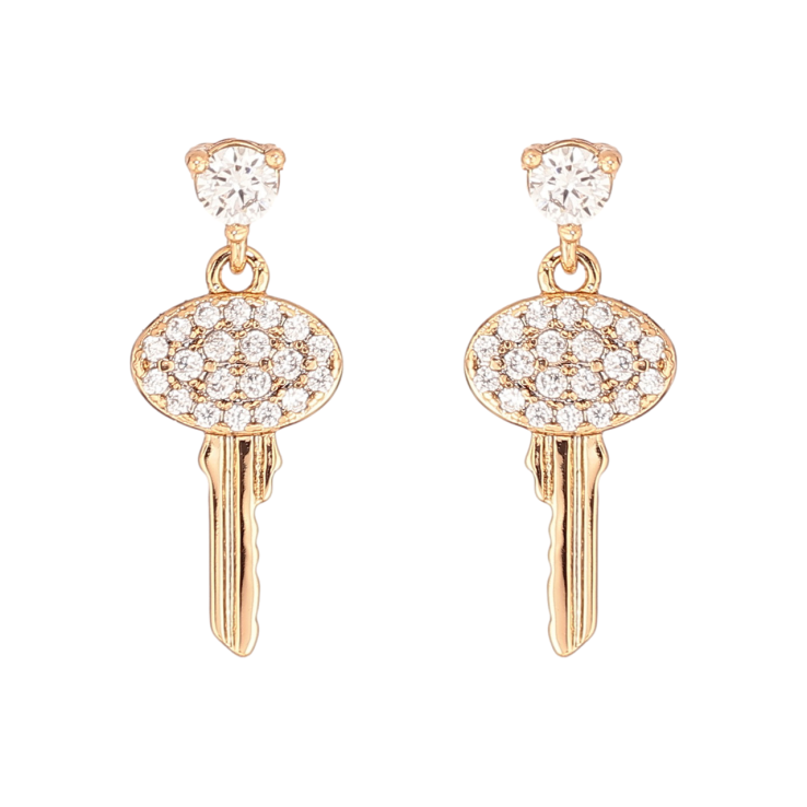 Серьги Xuping Позолота 18K пусеты Ключики с кристаллами фото №8 Серьги Xuping Позолота 18K пусеты Ключики с кристаллами фото №8