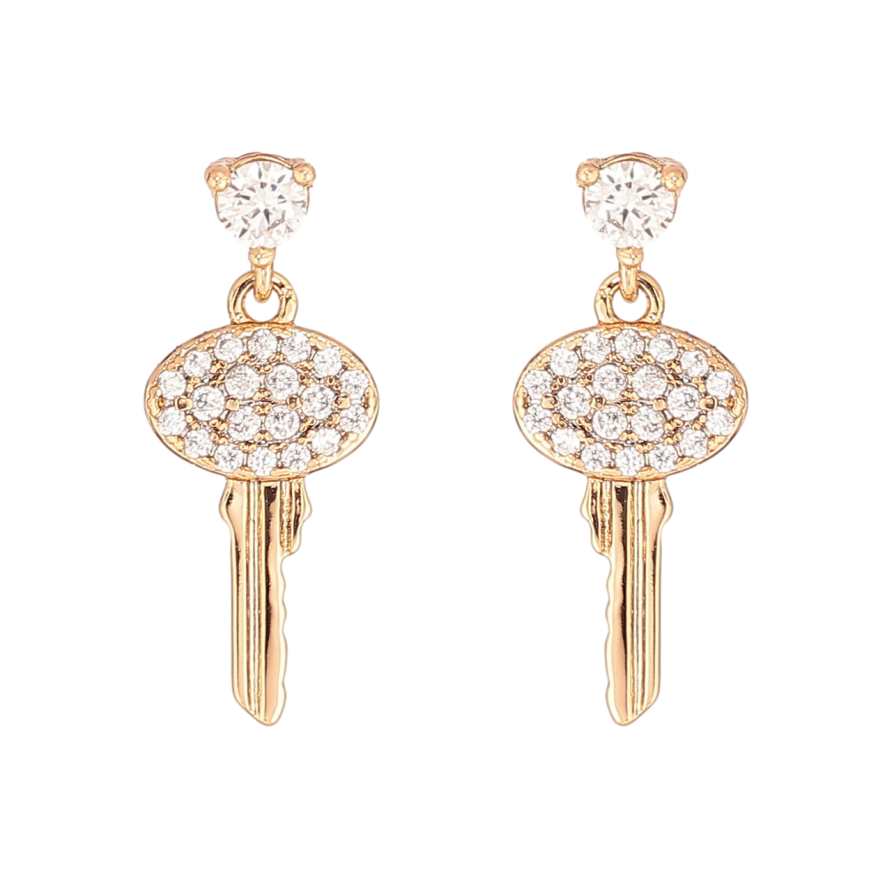 Серьги Xuping Позолота 18K пусеты Ключики с кристаллами фото №1