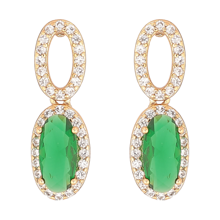 Сережки Xuping Позолота 18K пусети «Підвіски з зеленими кристалами» фото №1