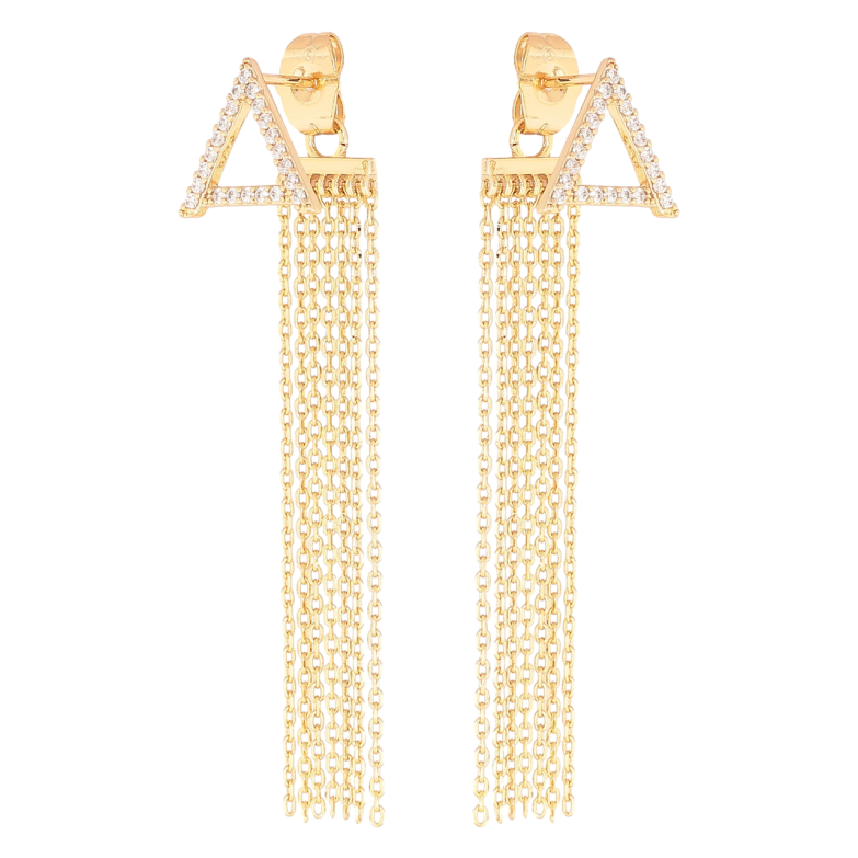 Сережки Xuping Позолота 18K пусеты-джекеты Треугольники с подвесками цепочками фото №17