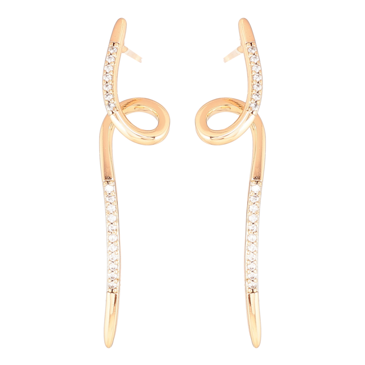 Сережки Xuping Позолота 18K пусети «Завитки з кришталевими доріжками» фото №2