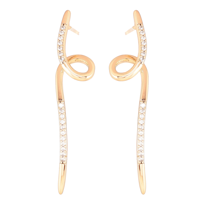 Сережки Xuping Позолота 18K пусети «Завитки з кришталевими доріжками» фото №4 Сережки Xuping Позолота 18K пусети «Завитки з кришталевими доріжками» фото №4