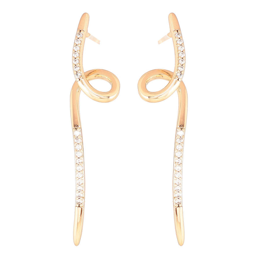 Сережки Xuping Позолота 18K пусети «Завитки з кришталевими доріжками» фото №1