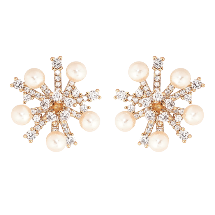 Серьги Xuping Позолота 18K пусеты Кристально-жемчужные снежинки фото №8