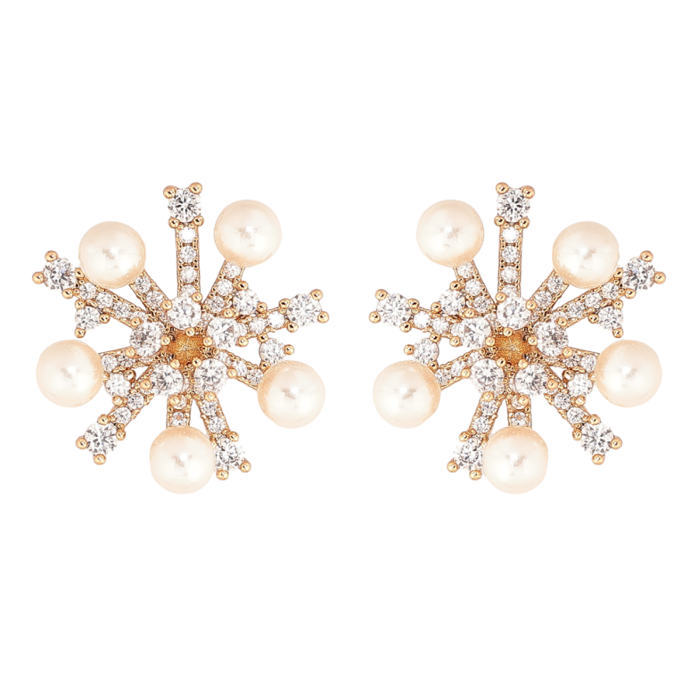 Серьги Xuping Позолота 18K пусеты Кристально-жемчужные снежинки фото №1