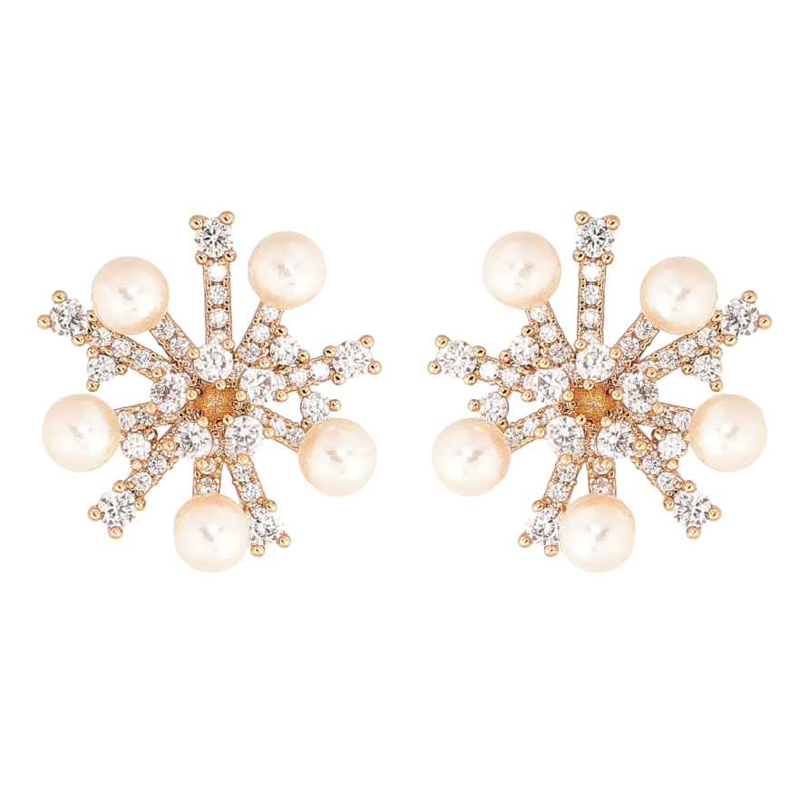 Серьги Xuping Позолота 18K пусеты Кристально-жемчужные снежинки фото №1