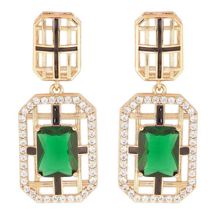 Сережки Xuping Позолота 18K пусети «Декоративні підвіски із зеленими кристалами та емаллю» фото №21