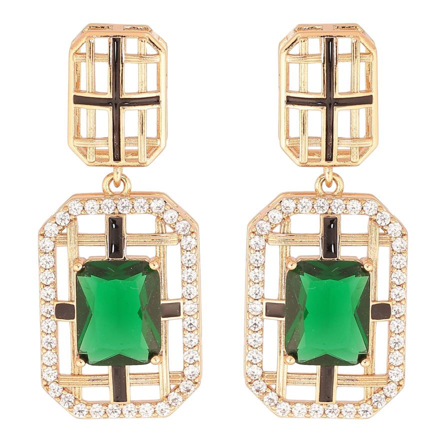 Сережки Xuping Позолота 18K пусети «Декоративні підвіски із зеленими кристалами та емаллю» фото №1