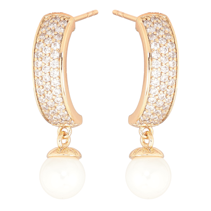 Сережки Xuping Позолота 18K пусети «Дуги з інкрустацією кристалами та перлинами» фото №7