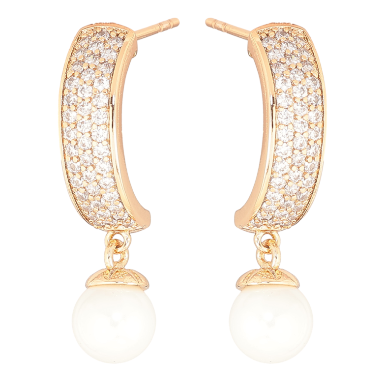 Сережки Xuping Позолота 18K пусети «Дуги з інкрустацією кристалами та перлинами» фото №1