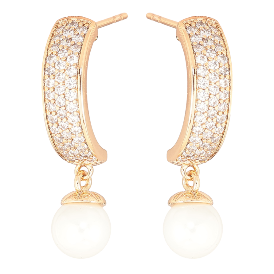 Сережки Xuping Позолота 18K пусети «Дуги з інкрустацією кристалами та перлинами» фото №1