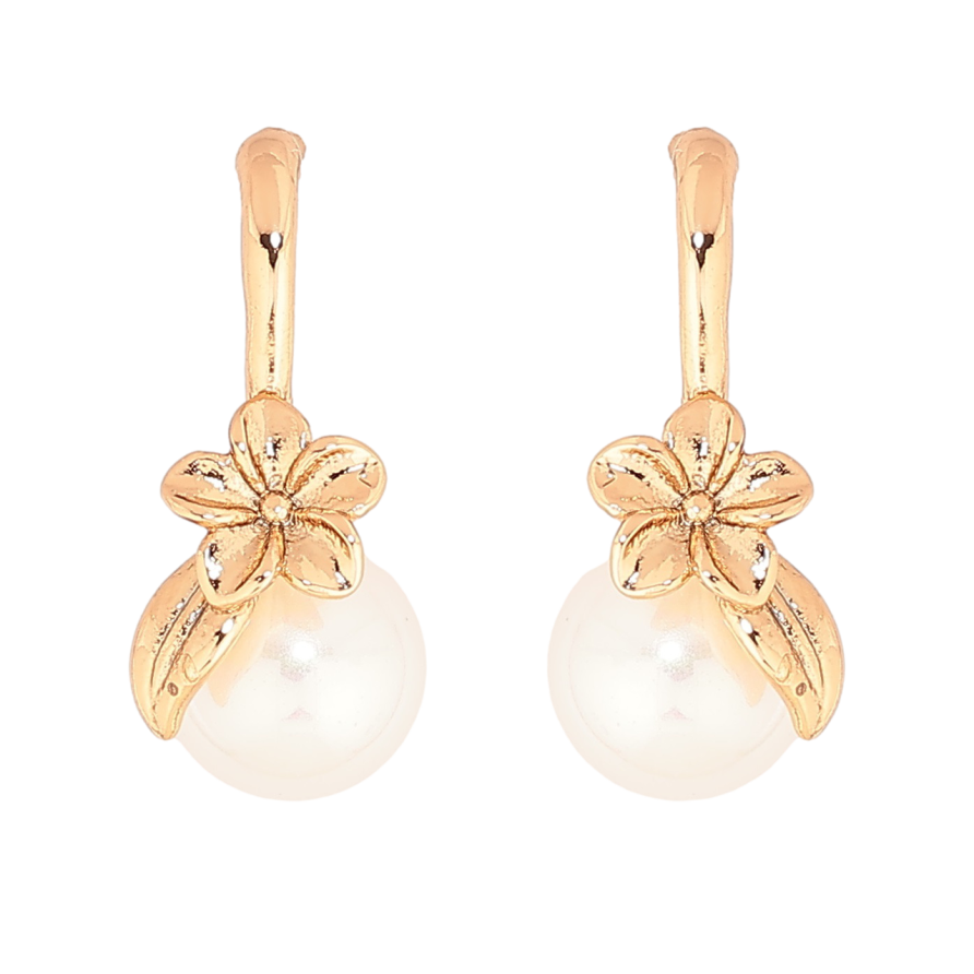 Серьги Xuping Позолота 18K пусеты Жемчужины с цветочками фото №1