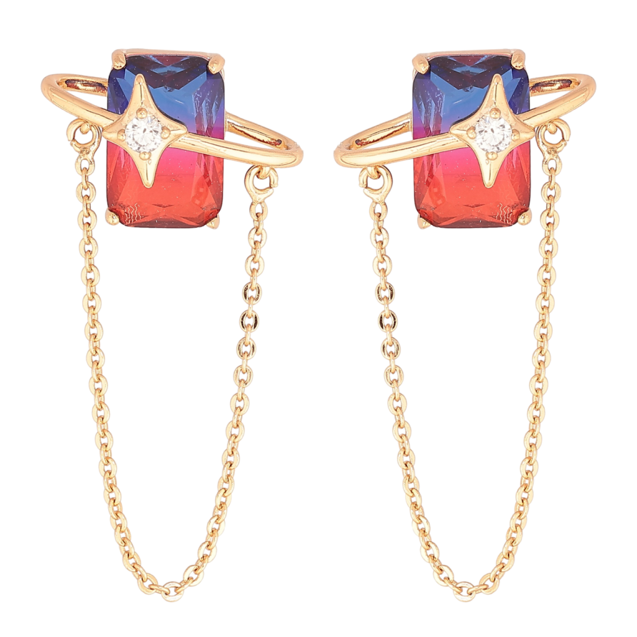 Сережки Xuping Позолота 18K пусети «Підвіски з червоно-синіми кристалами» фото №1
