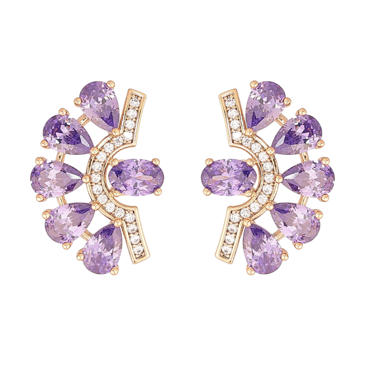 Серьги Xuping Позолота 18K пусеты Декоративный узор с сиреневыми кристаллами фото №18