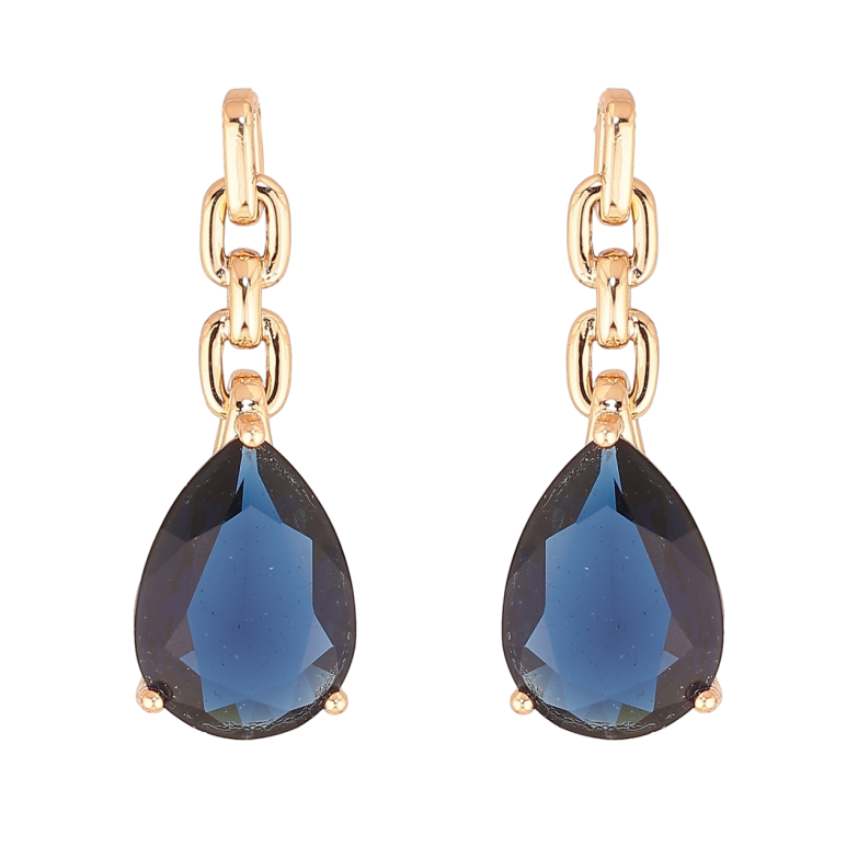 Серьги Xuping Позолота 18K пусеты Узор цепочка с синими кристаллами фото №1