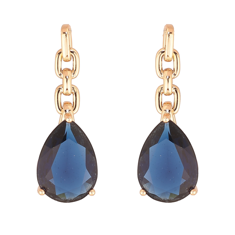 Сережки Xuping Позолота 18K пусети «Візерунок ланцюжок з синіми кристалами» фото №1