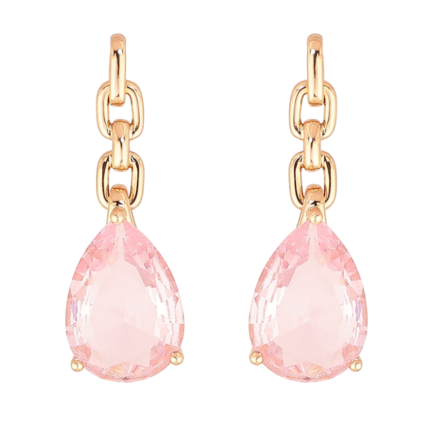 Сережки Xuping Позолота 18K пусети «Візерунок ланцюжок з рожевими кристалами» фото №1