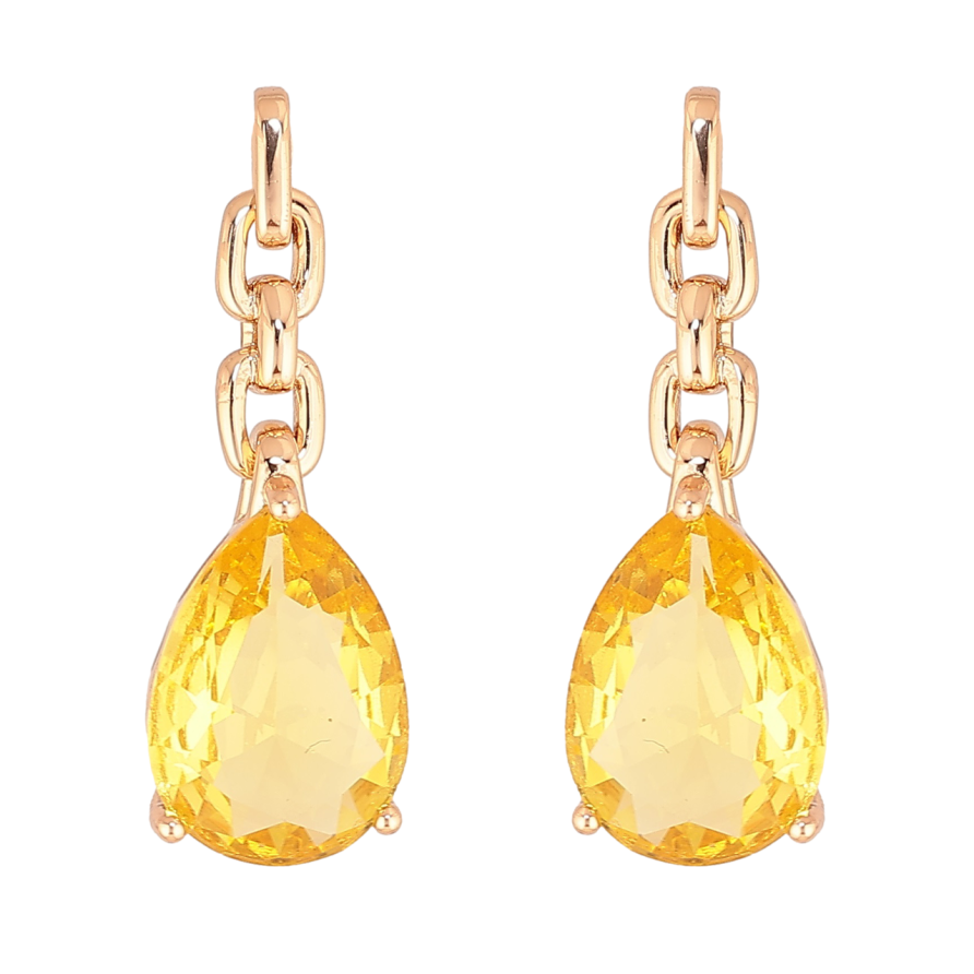 Сережки Xuping Позолота 18K пусети «Візерунок ланцюжок з жовтими кристалами» фото №1