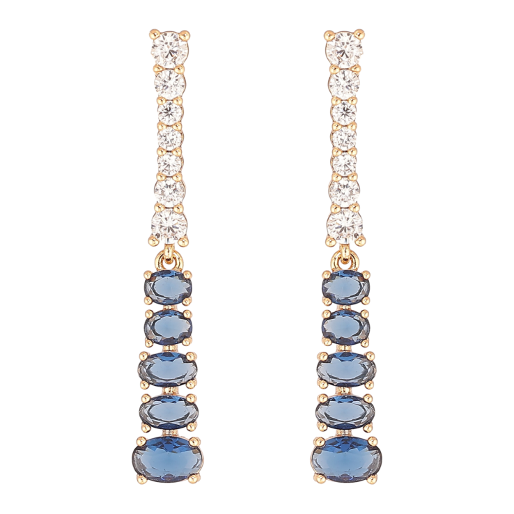 Серьги Xuping Позолота 18K пусеты Дорожки бело-синих кристаллов фото №15