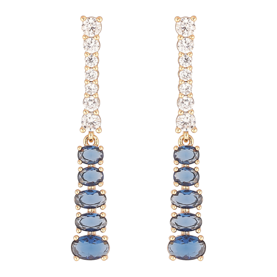 Серьги Xuping Позолота 18K пусеты Дорожки бело-синих кристаллов фото №1