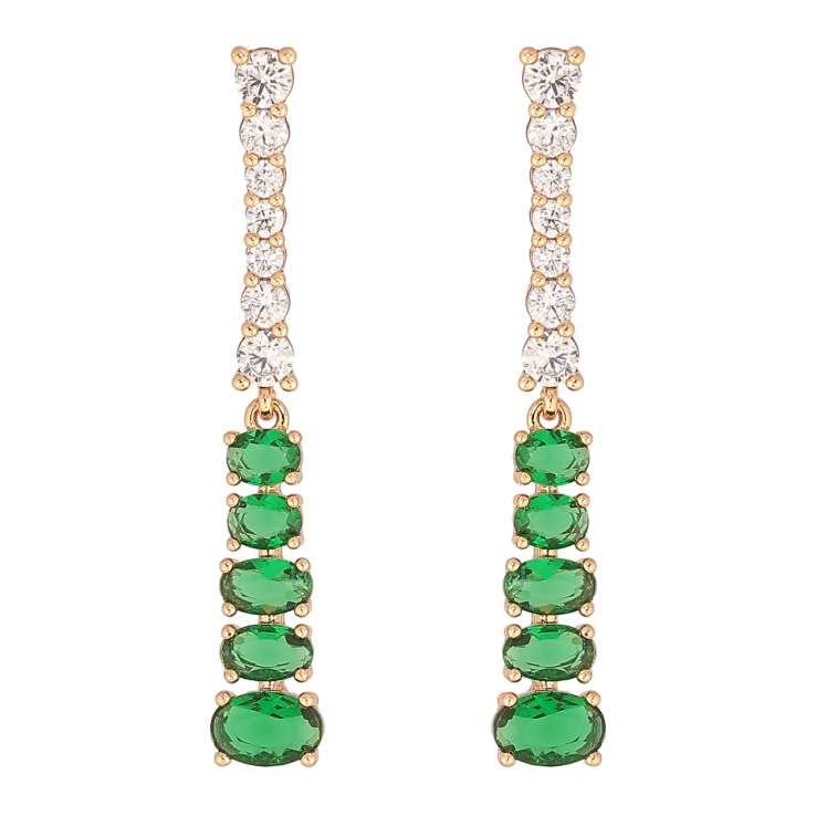 Сережки Xuping Позолота 18K пусети «Доріжки біло-зелених кристалів» фото №11